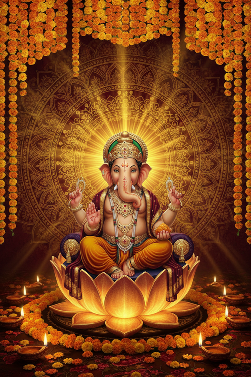 Ganesha Lotus Throne 4K Wallpaper