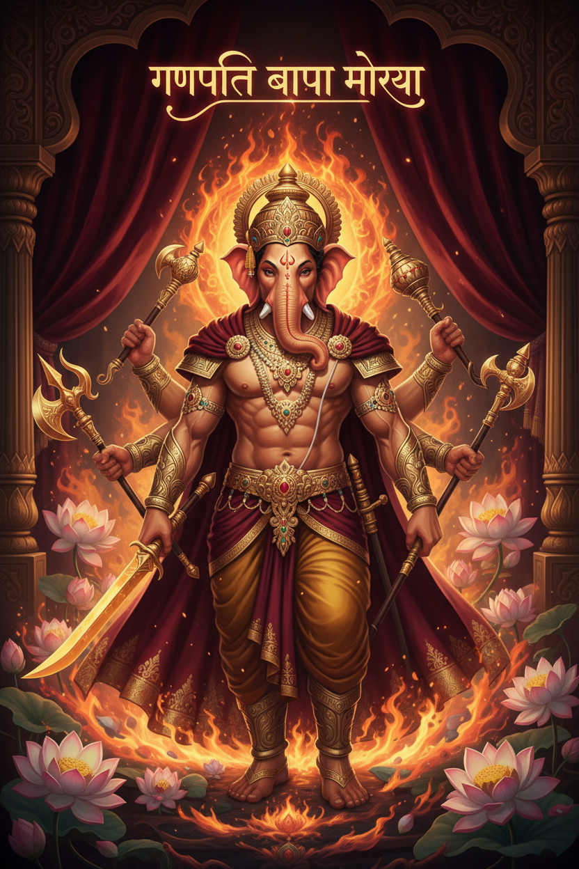 Ganesha Warrior Royal 4K Wallpaper