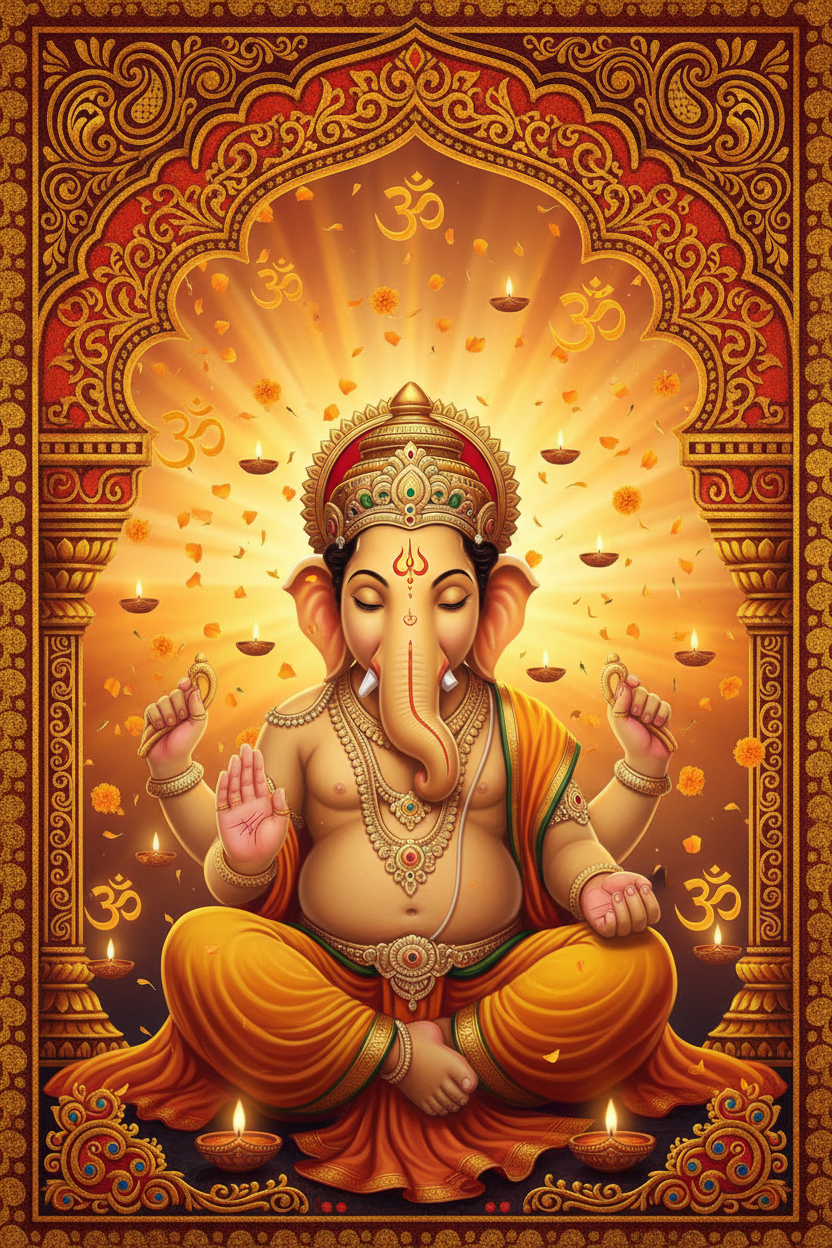 Ganesha Meditation Sunrise 4K Wallpaper